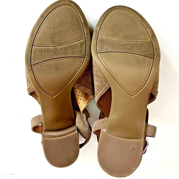 Franco Sarto Harlet 2 Sandals Women 7.5 M Leather Suede Beige Open Heels Toe - Picture 2 of 8